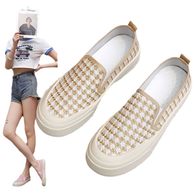 Damen modische Slip-On Sneakers mit Karomuster und flexiblem Fußbett R&B