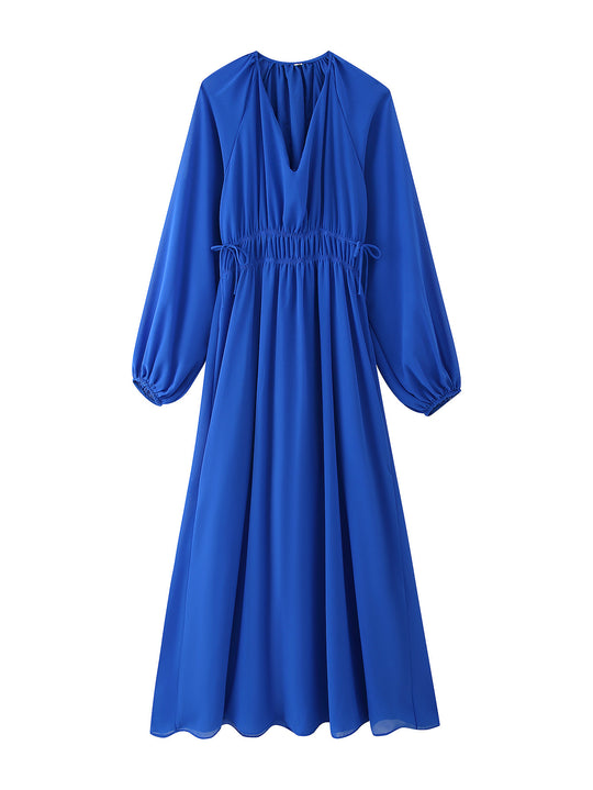 Damen Maxikleid mit eleganter Wickeloptik und femininen Rüschen R&B