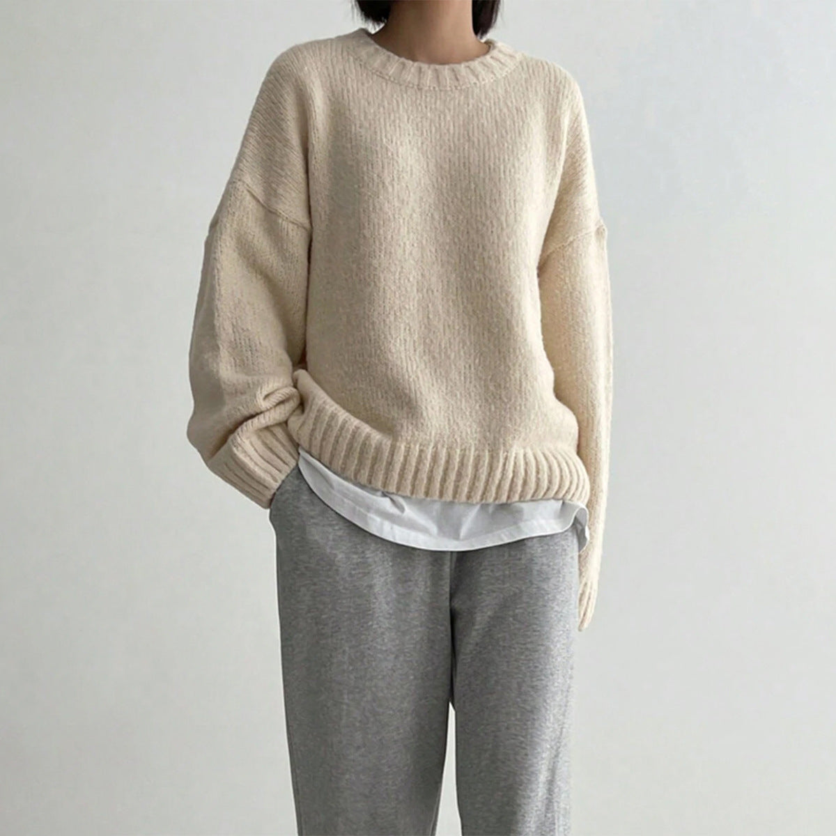 R&B | Pullover - Damen Herbst Oversized Rundhals Strickpullover