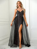 Damen Elegantes Glamour-Abendkleid mit schimmernden Details und hohem Beinschlitz R&B