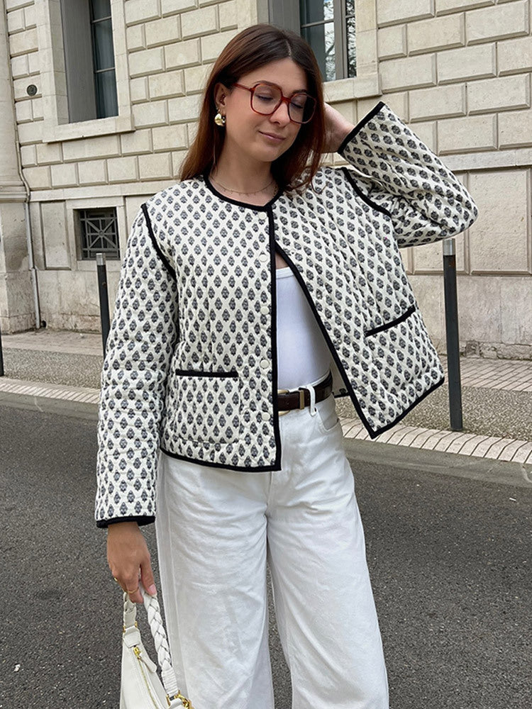 Damen gesteppte Jacke mit elegantem Muster und praktischem Taschen-Design R&B