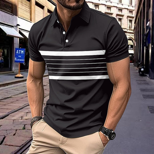 Herren Polohemd mit sportlichem Streifenmuster und klassischem Kragen R&B