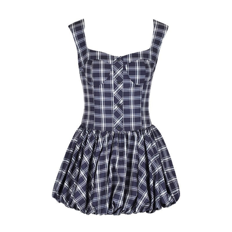 Damen Midikleid mit karierter A-Linien Silhouette und schulterfreien Trägern R&B