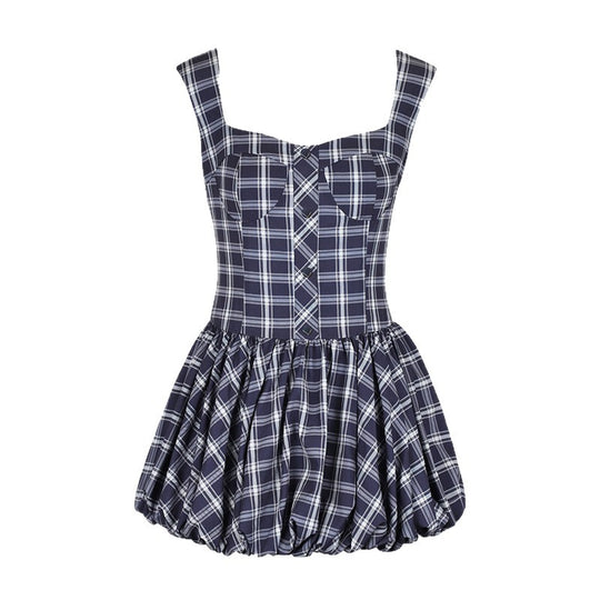 Damen Midikleid mit karierter A-Linien Silhouette und schulterfreien Trägern R&B