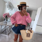 Damen kuscheliger Strickcardigan aus hochwertiger Wolle mit modischem Streifenmuster R&B