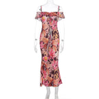 Damen Off-Shoulder Maxikleid mit floralem Muster und Rüschendetails R&B