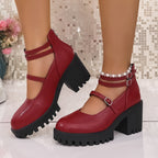 Damen Blockabsatz-Schnürschuhe mit modischem Riemendesign und rutschfester Sohle R&B