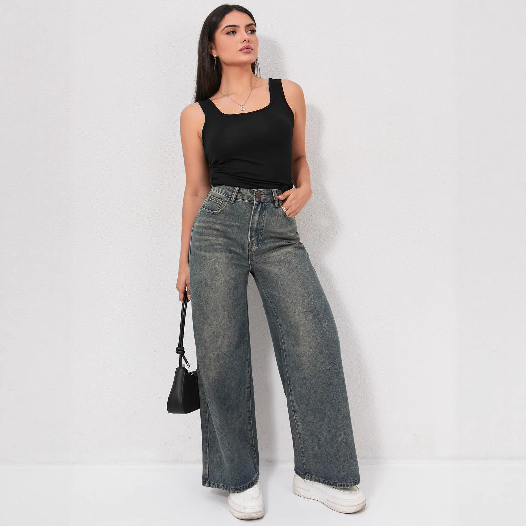 Damen Weite Jeans mit hohem Bund und eleganter Beinform R&B