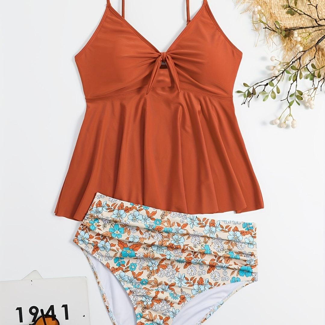 Damen Tankini-Set mit modischem Floral-Design und verstellbaren Trägern R&B