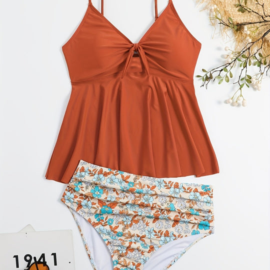 Damen Tankini-Set mit modischem Floral-Design und verstellbaren Trägern R&B