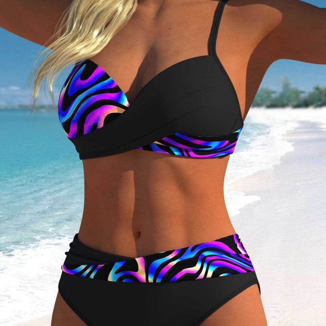 Damen Bikini-Set mit modernem Wickeldesign und lebhaftem Muster R&B