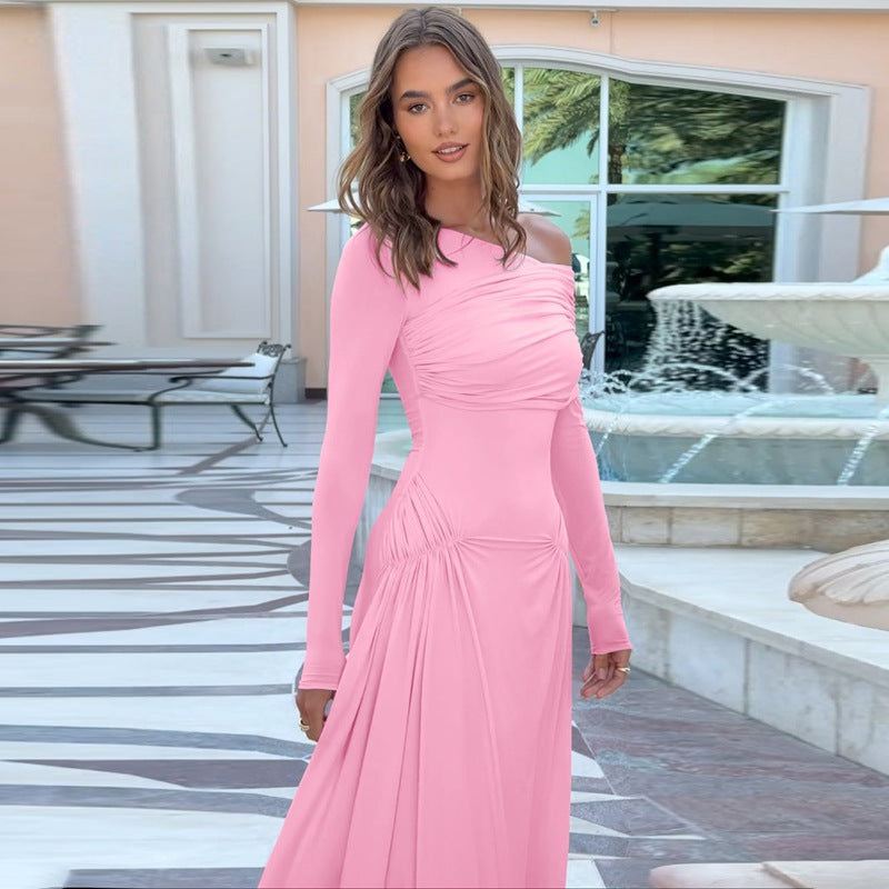 Damen Elegantes Maxikleid mit asymmetrischem Design und Raffungen R&B