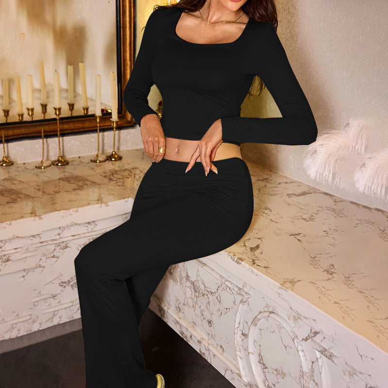 Damen Crop-Top und Flared Pants Set R&B