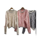 Damen Grob gestrickter Pullover mit Zopfmuster und Rundhalsausschnitt R&B