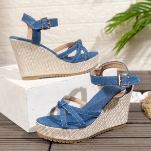 Damen Wedge-Sandaletten mit geflochtenem Jute-Detail und rutschfester Sohle R&B