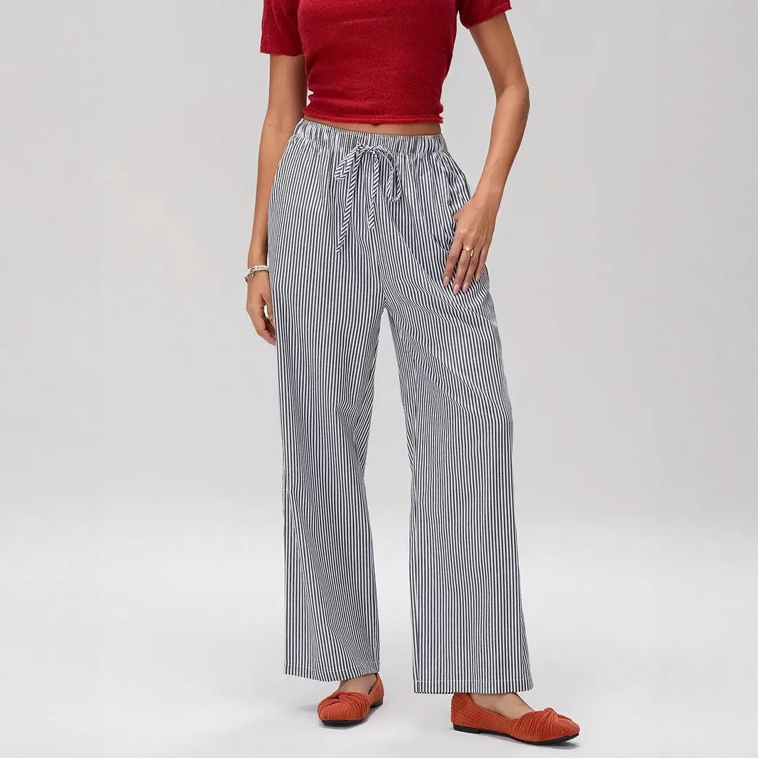 Damen Weit geschnittene Streifenhose mit elastischem Bund R&B