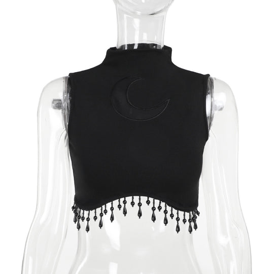 Damen elegantes Crop-Top mit Perlenverzierungen R&B
