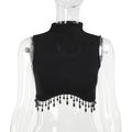 Damen elegantes Crop-Top mit Perlenverzierungen R&B