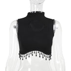 Damen elegantes Crop-Top mit Perlenverzierungen R&B