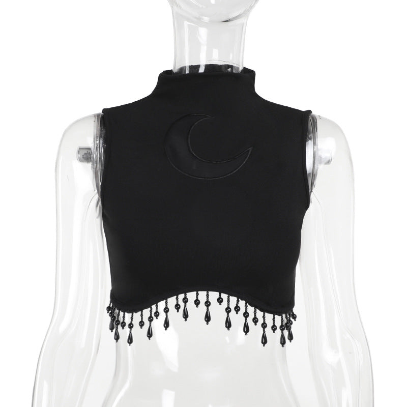 Damen elegantes Crop-Top mit Perlenverzierungen R&B