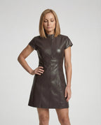 Damen Kleid Lederoptik Stehkragen