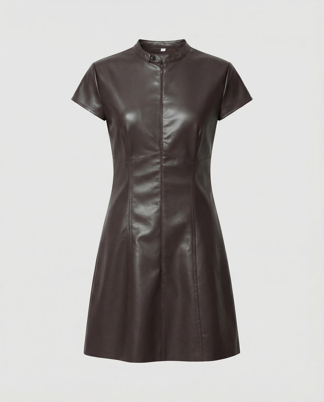 Damen Kleid Lederoptik Stehkragen