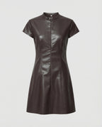 Damen Kleid Lederoptik Stehkragen