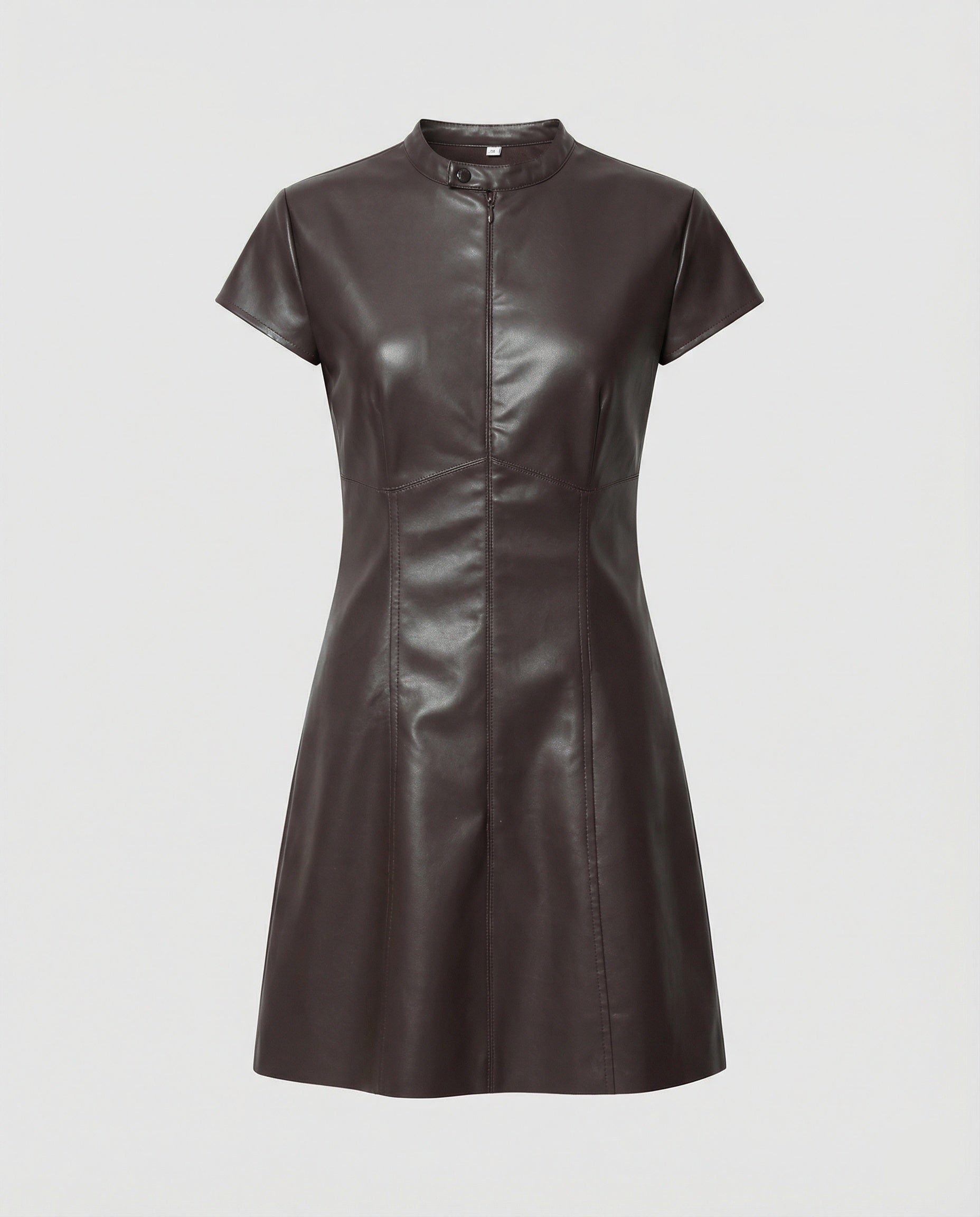 Damen Kleid Lederoptik Stehkragen