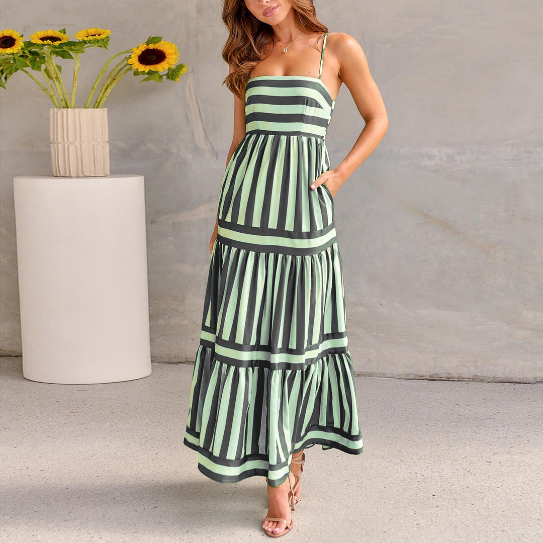 Damen Maxikleid mit Streifenmuster und fließendem Rock R&B