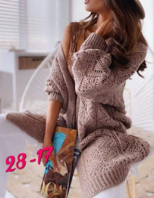 Damen Großer Strickcardigan mit Ajourmuster R&B