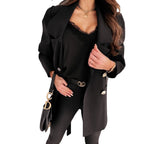 Damen eleganter Oversize-Blazer mit Taschen und Knopfdetails R&B