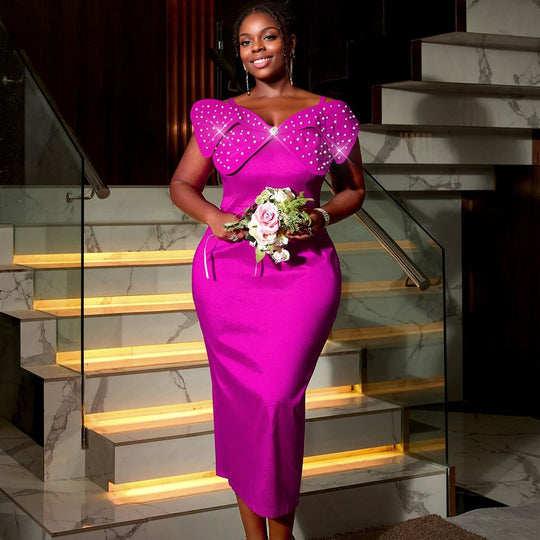 Damen Abendkleid mit auffälligen Rüschen und Glitzer-Details R&B