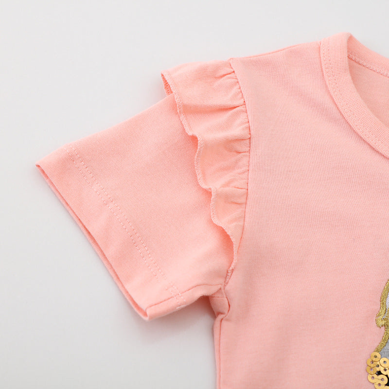 Mädchen T-Shirt mit verspieltem Einhorn-Design und Rüschendetails R&B