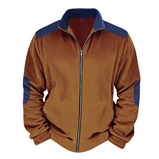 Herren Sportliche Zip-Jacke mit Rippenstruktur und Kontrastärmel R&B
