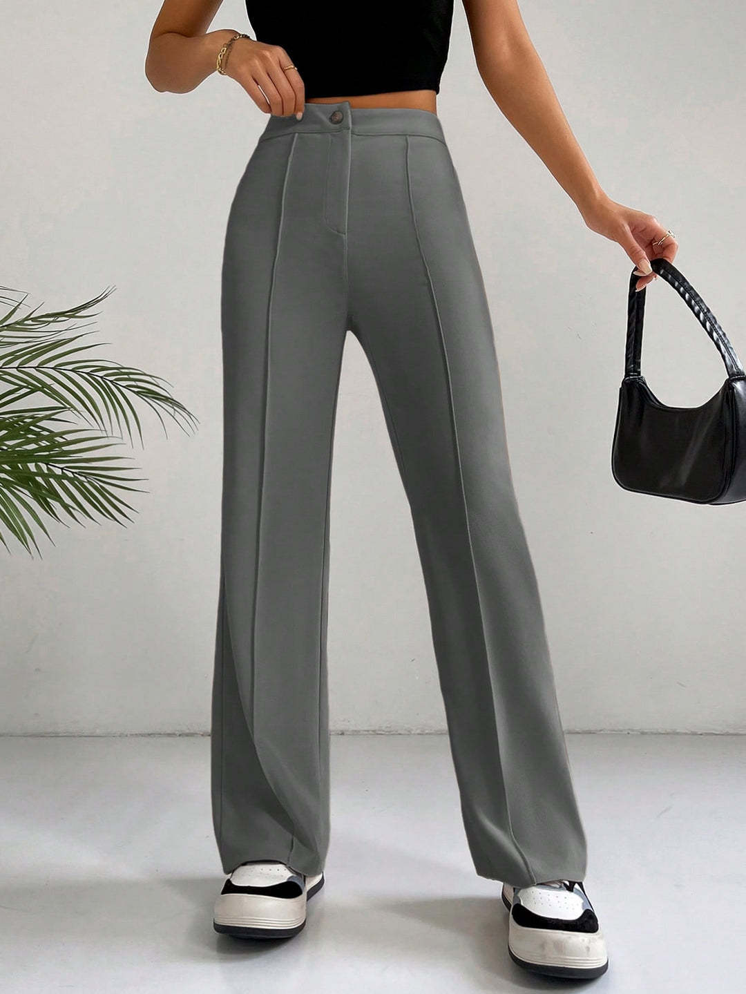 Damen Elegante High-Waist Hose mit seitlichen Nähten und schmalem Schnitt R&B