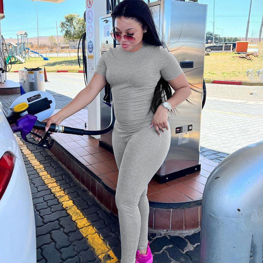 Damen figurbetonter Jumpsuit mit elegantem Reißverschluss und schmalem Bein R&B