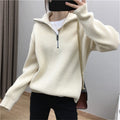 Damen Leichter Strickpullover mit hohem Kragen und Reißverschluss