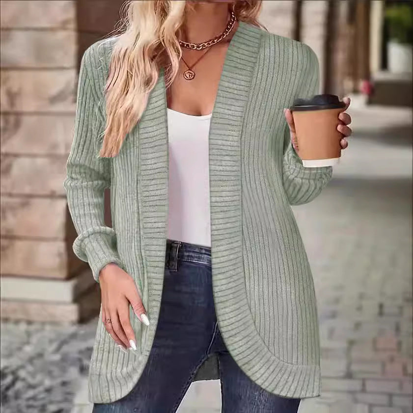 Damen gemütlicher Strickcardigan mit modernem Rippenmuster R&B