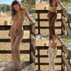 Damen Netz-Bikini-Set mit elegantem Oberteil und transparenten Palazzohosen R&B