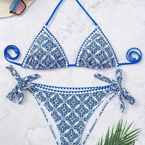 Damen Triangel-Bikini mit verspieltem Knoten-Design R&B
