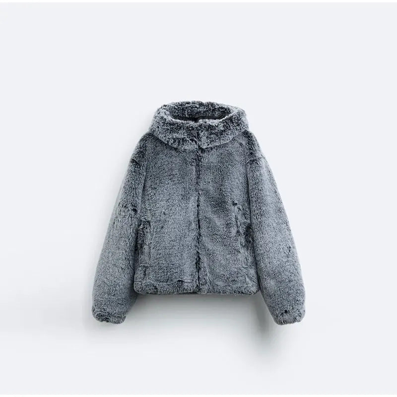 Damen Flauschige Teddyjacke mit hohem Kragen und praktischen Taschen R&B