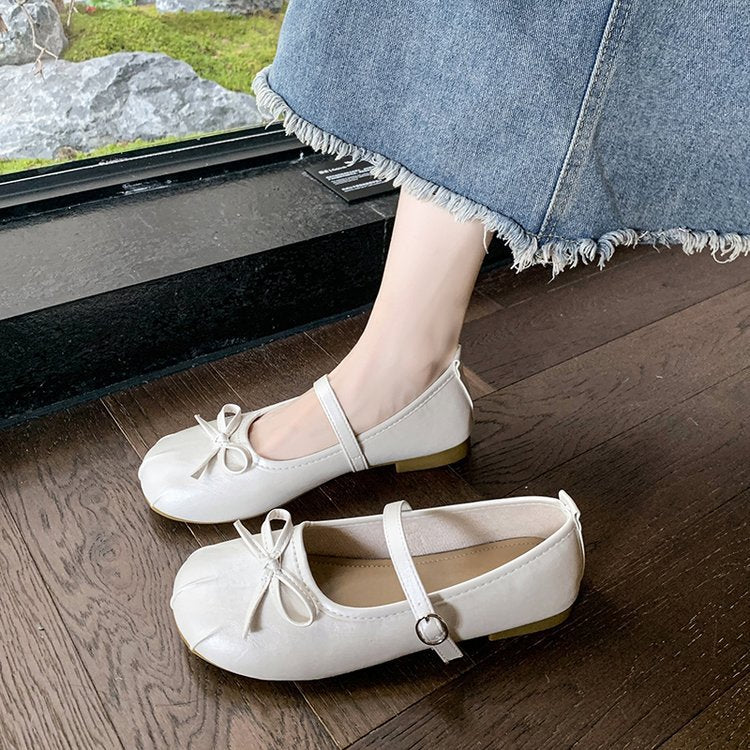 Damen elegante Ballerinas mit Schleifenakzent und verstellbarem Riemen R&B
