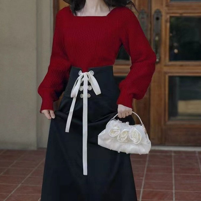 Damen Grobstrickpullover mit modernen Zopfdetails und quadratischem Ausschnitt R&B
