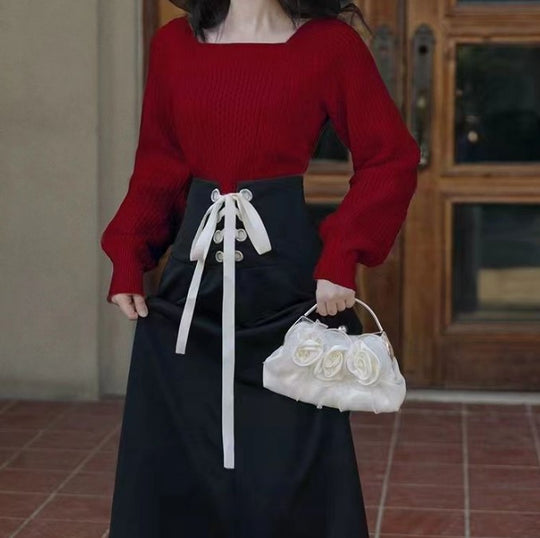 Damen Grobstrickpullover mit modernen Zopfdetails und quadratischem Ausschnitt R&B