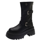 Damen modische kniehohe Stiefel mit verstellbarem Riemendesign und robustem Profil R&B