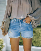 Damen Jeans-Shorts mit verwaschenem Look und fransigem Saum R&B