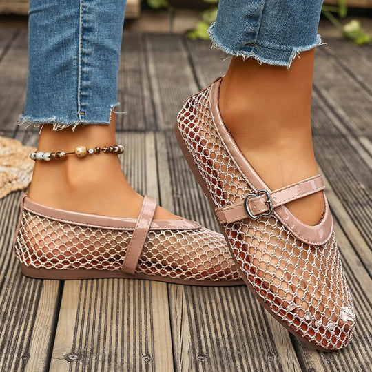Damen elegante Netzschuhe mit goldenen Schnallen R&B