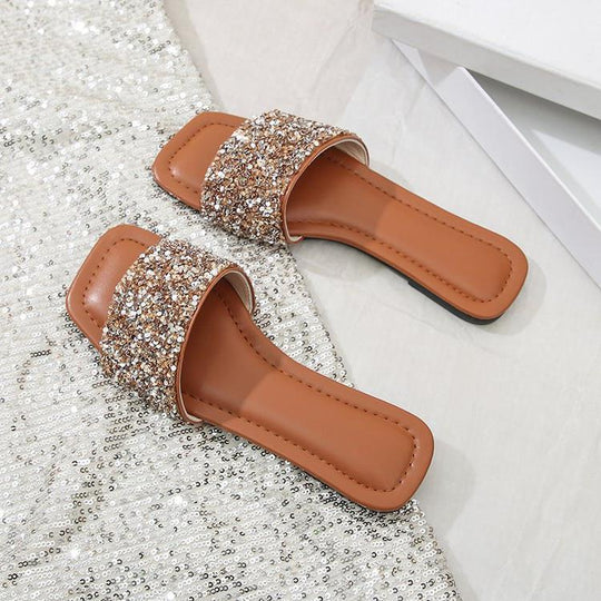 Damen Glamouröse Riemchen-Pantoletten mit funkelnder Strass-Applikation R&B
