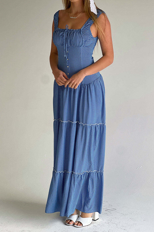 Damen Maxikleid mit Rüschendetails und Knopfverschluss R&B