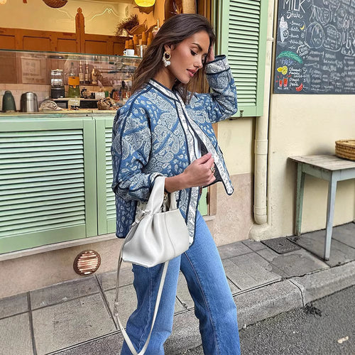 Damen modische leichte Bomberjacke mit Paisleymuster und seitlichen Eingrifftaschen R&B